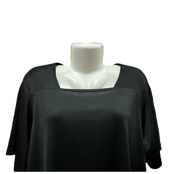 ERENA Women's Black Square Neck Short Sleeve Blouse 100% Polyester | Size 2X - Picture 4 of 8